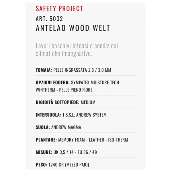 ANDREW ANTELAO WOOD WELT art. 5032 scarpone ANTITAGLIO CL. 3 uomo con fodera SIMPATEX  