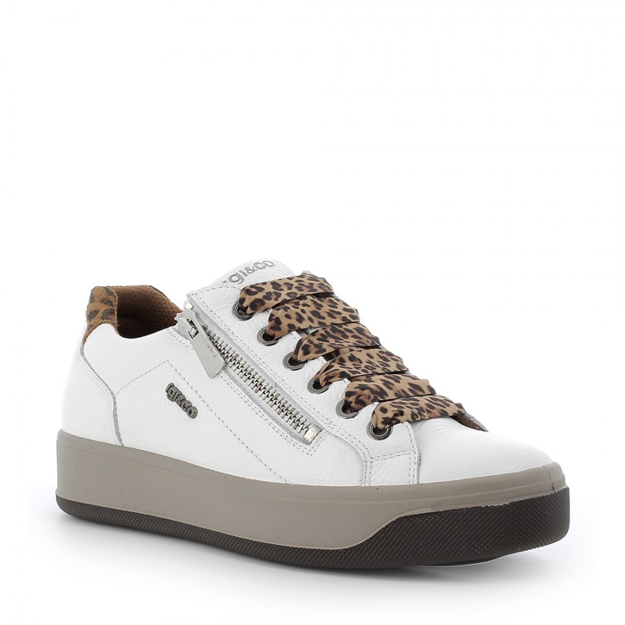 IGI\u0026CO 6162611 scarpa donna Sneaker in pelle BIANCO con riporti leopardati